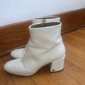 Tory Burch white leather ankle boots
